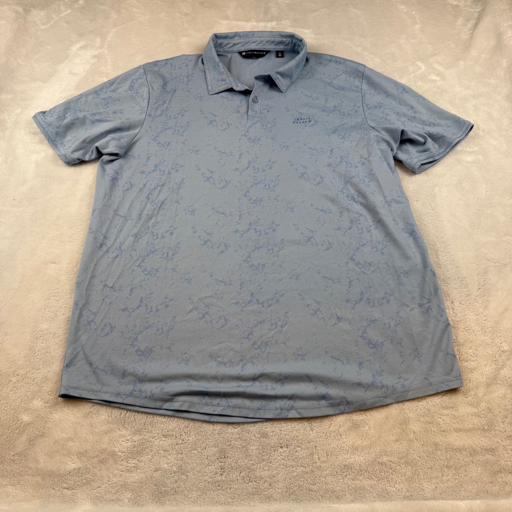 Travis Mathew Polo Shirt Mens XL Blue Pattern Golf Casual